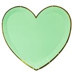 Plato corazón gde verde agua borde dorado 10u